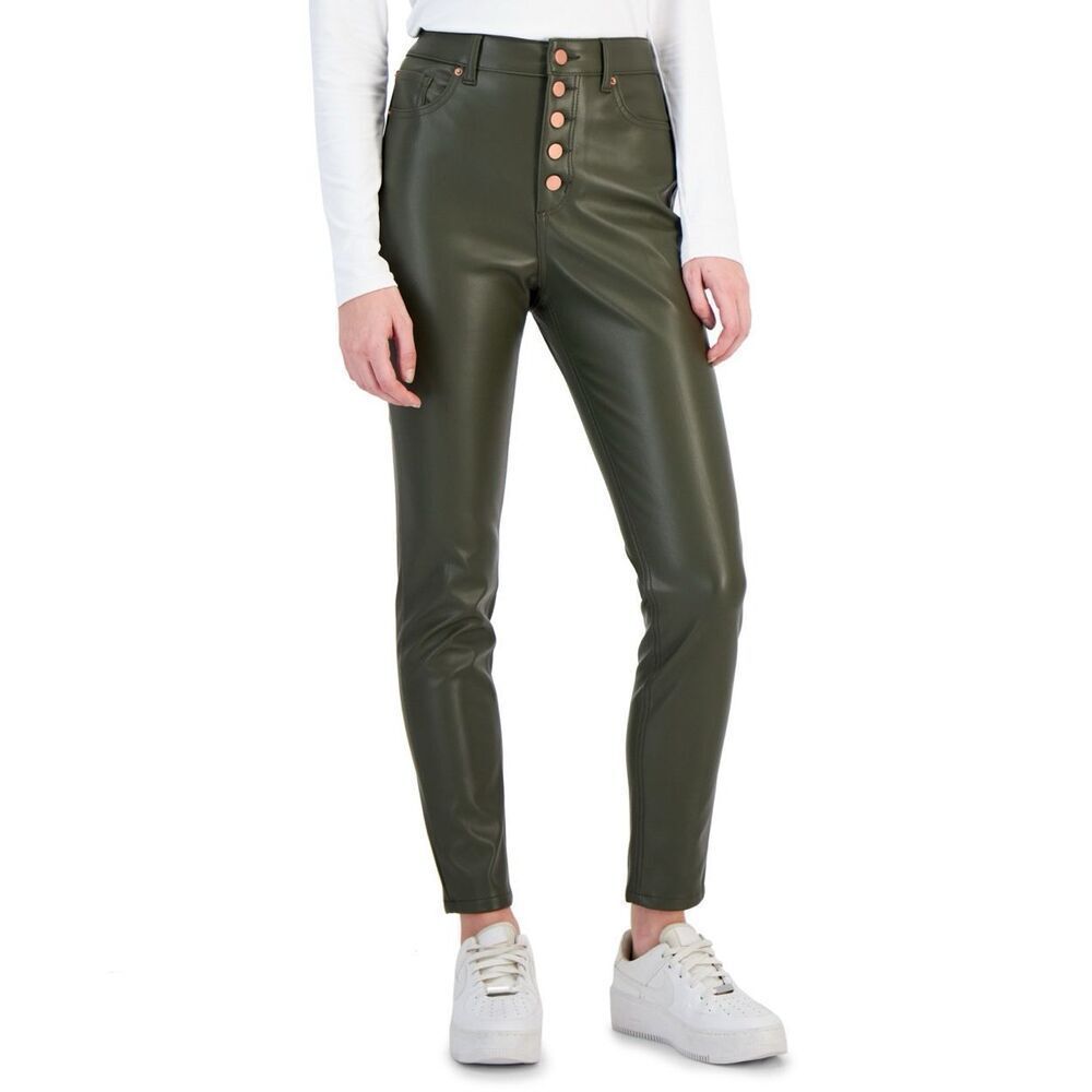Tinseltown Juniors' Exposed Button-Fly Patent Skinny Jeans - Olive Size‎ 0